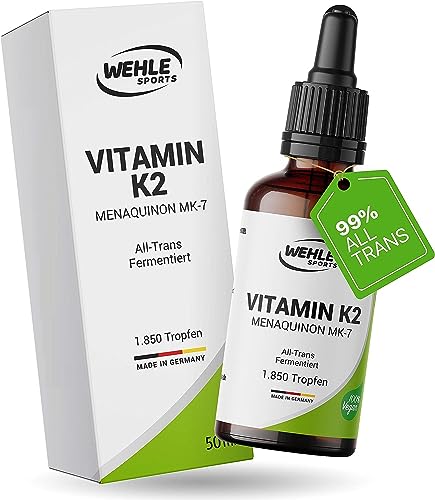 Vitamin K2 MK7 200g 1850 Tropfen 50ml - Premium: 99% All-Trans Menaquinon - Laborgeprüft vegan hochdosiert und hergestellt in DE. - Verpackung kann variieren