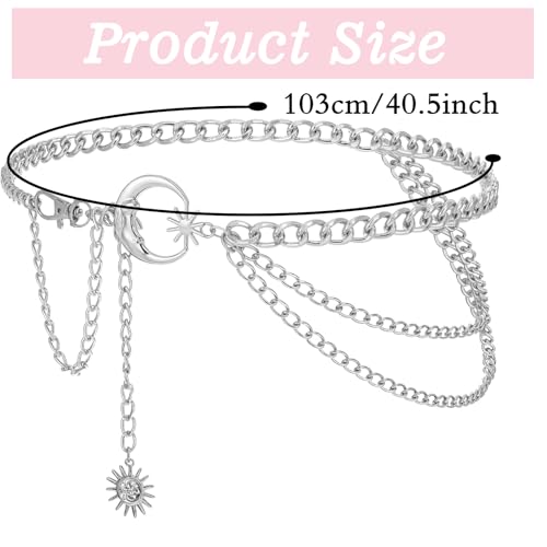 3 Layered Body Belly Belt Metal Waist Chain Moon and Sun Chain Silver Fashion Multilayer Link Belts Jewelry Accessories for Women Jeans Dresses Party Country Concert Outfits2