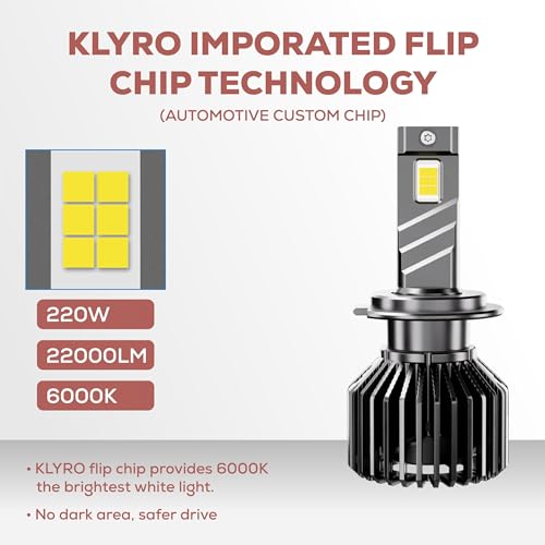 Image of klyro LED Headlight Bulb for Car 220W 22000LM 6000K White Super Bright Plug & Play Waterproof LED Headlamp with Imported Flip Chip Technology for High Visibility Night Driving Pack of 2 (H4 /H19)