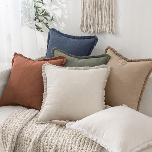 Image of MIULEE Boho Linen Fringe Decorative Lumbar Throw Pillow Covers Camel 12x20
