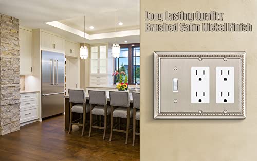 Image of Sunken Pearls Heavy Duty Decorative Wall Plate Switch Plate Outlet Cover (Single Toggle /Double Decorator, Satin Nickel)