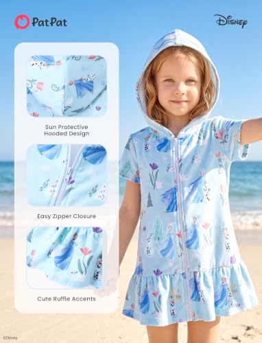 Image of Disney Princess Frozen Stitch Marvel Minnie Girl Swim Cover Up Terry Cloth Swimsuit Coverup Zip-up Bathing Suit Wrap Hooded