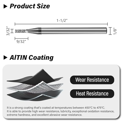 Image of 3PCS 3 /32 inch Carbide Square End Mills Set 4 Flute AlTIN Coated CNC Milling Bits for Alloy Steels, Hardened Steels, Cast Iron