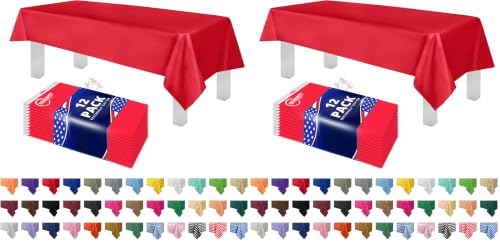 Image of Grandipity 24 Pack Premium Disposable Plastic Tablecloth 54 Inch. x 108 Inch. Decorative Rectangle Table Cover - Red