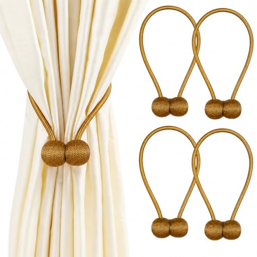 Image of Home Cloud Magnetic Curtain Tiebacks Curtain Drape Holdbacks Clips Rope Holder Buckles for Home Bedroom Office (1 Pair 2pcs) (L Brown)