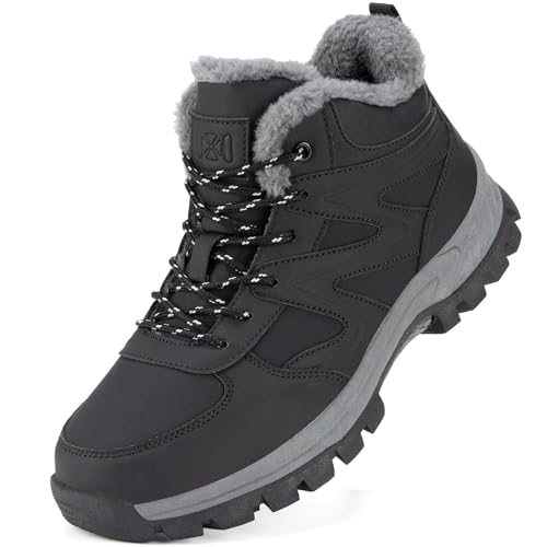 Moodeng Mens Snow Boots Warm Cozy Winter Boots Water-Resistant Lightweight Hiking Booties Anti-Slip Outdoor Walking Shoes