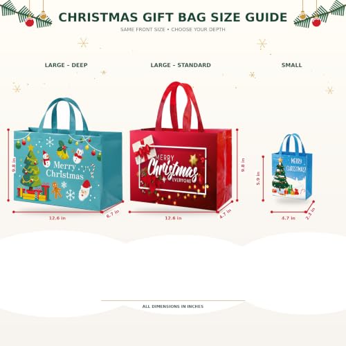 IPQXE 34 Pack Christmas Gift Bags Assorted Sizes- Reusable Tote Bags Non-Woven, Xmas Shopping Bags with Handles, for Christmas Treat Bags, Gifts Wrapping, Xmas Party Supplies 16 Large 18 Small - image 2