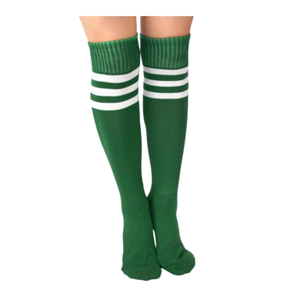 4pk of Stripe Football Sports Socks Stretchy Compression Non-slip Knee High Tube Soccer Athletic Long Multi color Stripe design for Men Women Teens unisex (Green)