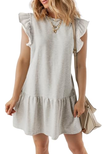 Acelitt Womens Casual Fashion Trendy 2025 Summer Sleeveless Crewneck Babydoll Mini Dress Flowy Tiered Dresses Sundress White Small