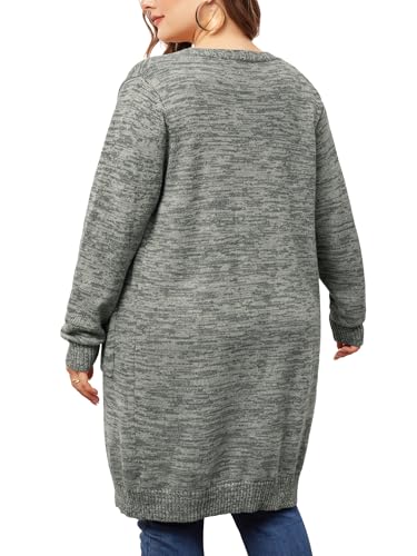 Image of Agnes Orinda Plus Size Sweater Cardigan for Women Contrast Color Open Front Long Sleeve with Pockets Cardigans Sweater Coat