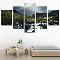 SIGNWIN 5 Panel Canvas Wall Art Forest Rivers for Home Decorations Ready to Hang - 60