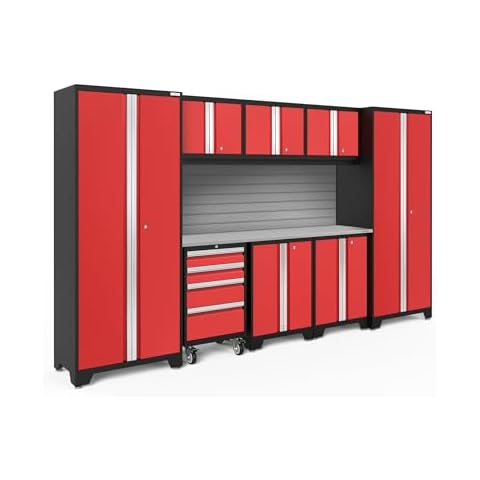 NewAge Products Inc. Bold 3.0 Garage Cabinets, Red With Stainless Steel Worktop Cover