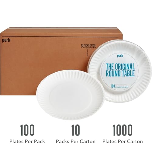 Staples Perk Paper Plates, 9 Inch, Disposable For Everyday Meals, Kitchen, Breakroom, Company Events, Party Supplies, 1,000-Pack, White