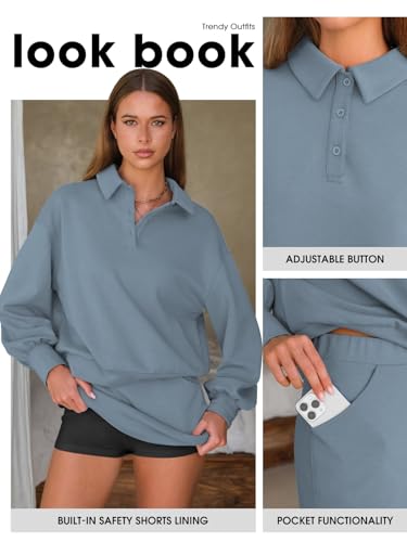 EXLURA Women Two Piece Sets 2025 Casual Polo Sweatshirt Skorts Matching Set Short Tennis Skirt Fall Workout Tracksuit Outfits4