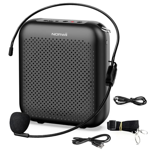 Norwii Bluetooth Voice Amplifier, Power Amplifiers, Portable Mini Wired Microphone Headset for Teacher Classroom & Outdoor Lectures, Teaching, Tour Guides, USB-C Rechargeable - 2000mAh, Black