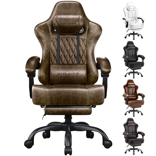 GTPLAYER Gaming Chair Ergonomic Computer Chair with Footrest and Lumbar Support Height Adjustable Heavy Duty Home Office with 360-Swivel Seat and Headrest