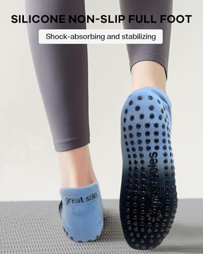 Yoga Socks with Grips for Women Non Slip Pilates Long Sock for Pilates Yoga Barre Training-2pk3
