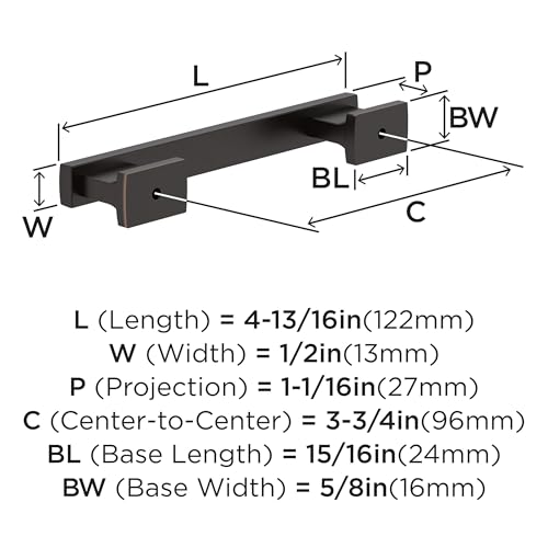 Image of Amerock 25 Pack 3-3 /4 inch Triomphe Oil-Rubbed Bronze Drawer Pull | 3-3 /4 inch (96mm) Center-to-Center Mounting Distance and 4-13 /16 inches Overall Length, Durable Zinc Cabinet Hardware
