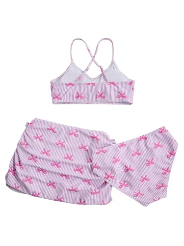 Image of Floerns Girl's 3 Piece Swimsuit Cherry Print Cute Bikini Set with Cover Up Skirt