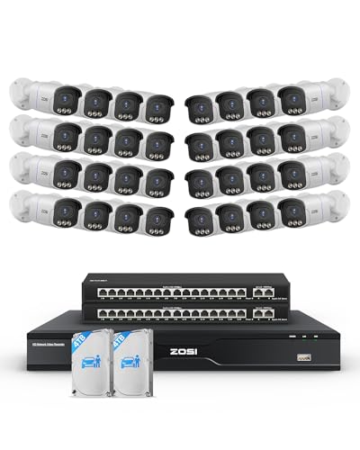 Image of ZOSI 32CH 4K PoE Security Camera System, 32pcs 8MP True Full Color Night Vision Outdoor PoE Cameras, Spotlight Siren, Person Vehicle Detection, 2 Way Audio, 32CH NVR with 8TB HDD for 24 /7 Recording