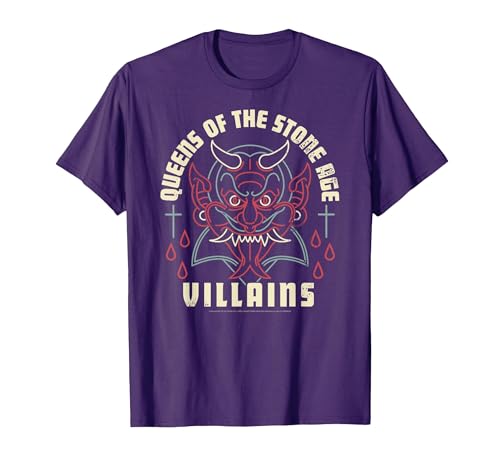 Image of Official Queens of The Stone Age Villains Album Retro Band T-Shirt, Men, Purple, Medium
