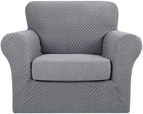 MAXIJIN 2 Piece Newest Jacquard Chair Covers with Arms Super Stretch Non Slip Chair Slipcover for Living Room Dogs Pet Friendly Elastic Sofa Couch Protector Armchair Cover (1 Seater, Army Green)