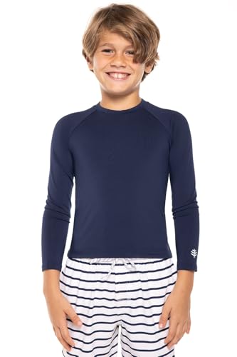 Coolibar UPF 50+ Kid's Sandshark Long Sleeve Surf Shirt - Sun Protective (Small- Navy)2