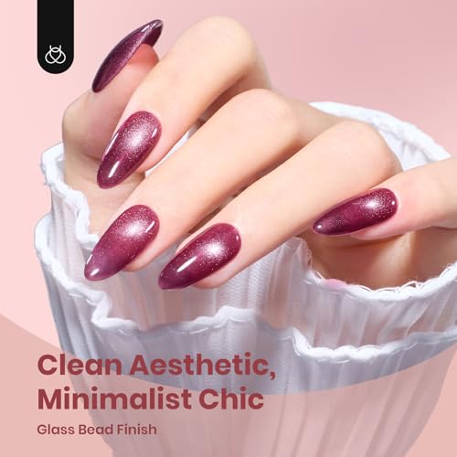 Image of Beetles Purple Cat Eye Gel Polish Nail Set, 6 Colors Glitter Gel Polish | Magnetic Cat Eye Gel Purple Red Pink Gel Polish Kit Soak Off UV Ceramic Rose Collection Manicure Gift for Women