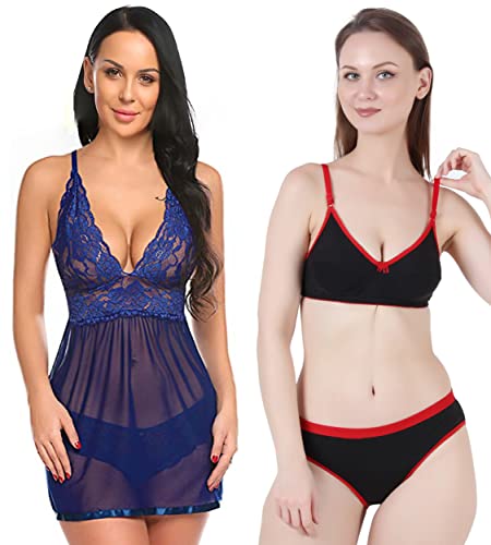 Image of Love Maker Babydoll Lingerie Bra Panty Set Undergarments for Women Honeymoon Nighties Small to 3XL