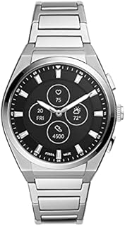 Fossil Men's 42mm Everett Stainless Steel Hybrid HR Smart Watch, Color: Silver (Model: FTW7053)