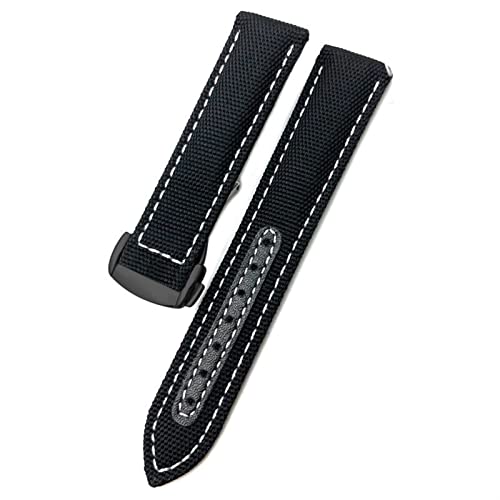 Bracelet montre en toile nylon noir et blanc de 21 mm robuste