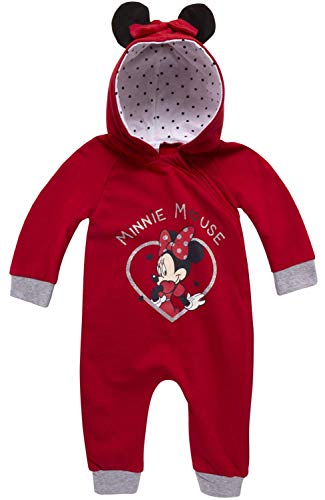 Disney Baby Girl Minnie Mouse Long Sleeve Coverall Romper Hooded 3D Mouse Ears (Newborn/Infant), Size 24 Months, Minnie Red Heart