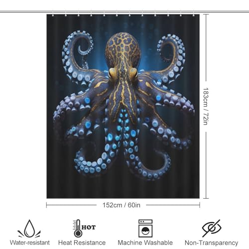 Rideau de douche pieuvre imperméable et lavable en polyester anti-éclaboussures 152x183 - 4