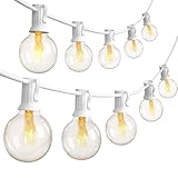 SUNSGNE 100FT Outdoor Patio String Lights with 100 Clear Globe G40 Bulbs, UL Certified for Indoor/Outdoor Patio Backyard Pool Pergola Market Cafe Porch Garden Marquee Letter Decor, White Wire