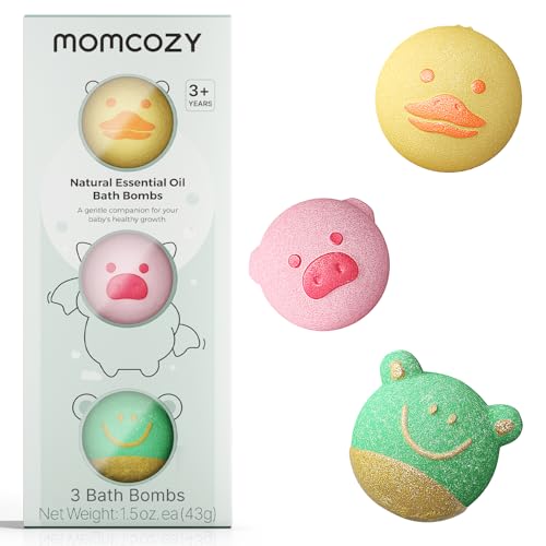 Momcozy Natural&Organic Essential Oil Bath Bombs 3 Pcs Bubble Bath Fizzy Balls with 3 Cute Shapes Bath Bombs Gift Set for Kids Girls Boys Toddler Ideal Gift for Birthday Bath Bomb Kit