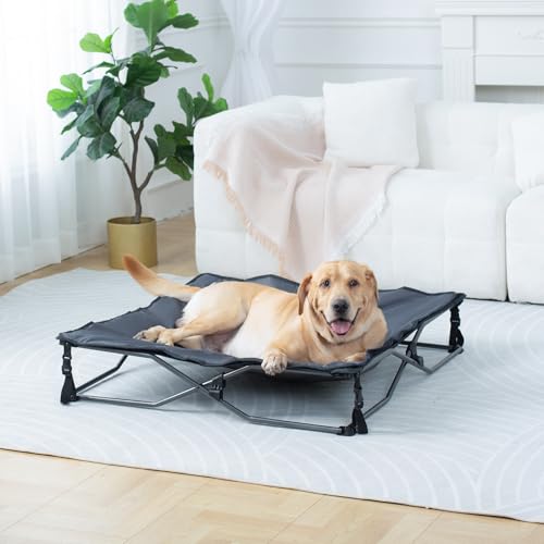 TIMBER RIDGE Large Elevated Dog Bed, 3-in-1 Portable, Folding, and Raised with Removable Pad Mat, Cooling Design for Indoor and Outdoor Use, Grey - Image 3