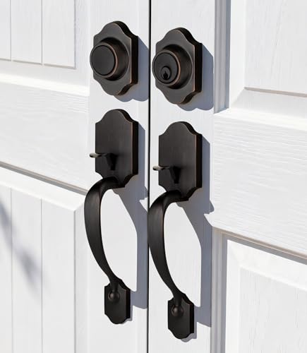 Moquin Double Door Handle Set for Front Door Classic Double Front Door Lock Set with Dummy Reversible Handle Lever for Entrance Exterior Doors Oil Rubbed Bronze