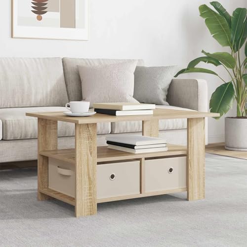 Table basse chêne Sonoma 77x55cm avec 2 tiroirs et étagère de rangement