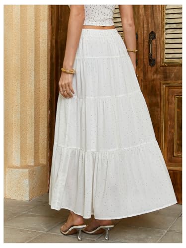 Image of Verdusa Women's Long Maxi Skirt Boho Flowy Flared Ruffle Skirts 2026 Beach Vacation Summer Going Out Outfits
