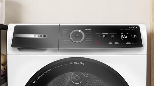 Bosch WRB247C40 Serie 8 Wärmepumpentrockner, 9 kg, selbstreinigender Kondensator, Air Max Dry, AutoDry, Reversierfunktion, Home Connect, Speed Perfect Plus, weiß/chrom