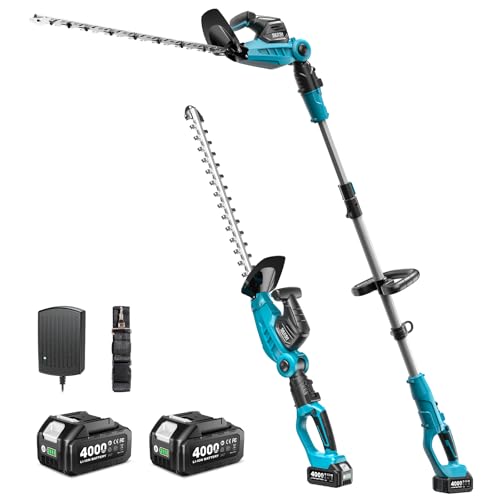 SEESII US SEESII 2-in-1 Pole & Cordless Hedge Trimmer, 20" Electric Bush Trimmer 20V Sky Blue
