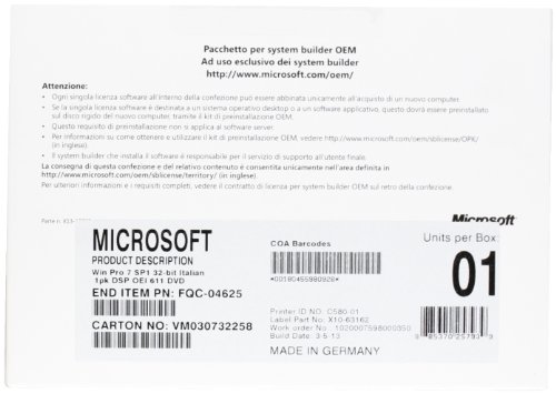 Preisvergleich Produktbild Microsoft MSF Win7 Pro SP1 32-bit Italian 1pk DSP OEI DVD