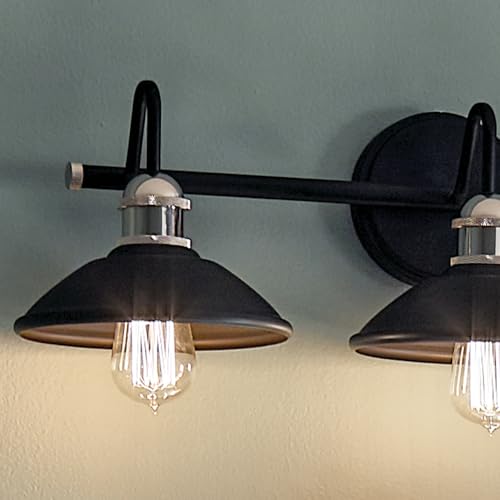 Image of Kichler Clyde 3-Light Bathroom Vanity Light Fixture with Vintage Industrial Design in Black Finish, Wall Mount Over Mirror Lighting for Bathroom (7.25 inch x 26.5 inch x 8.25 inch), 45945BK