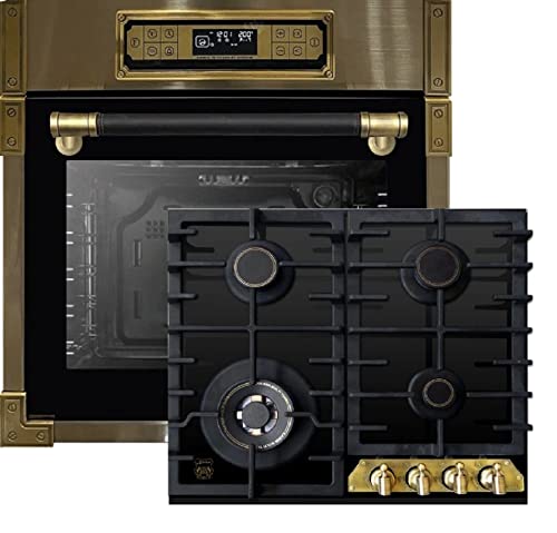 Kaiser Herdset EH 6726 AD+KCG 6335 Em Turbo, Retro Einbau Backofen 80L, 11 Betriebsfunktionen+Retro Einbau Gas Kochfeld 60 cm, Schwarz Glas, Erdgas/Propangas/Fl.Gas