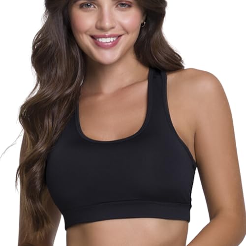 SELENE Top Academia Feminino Nadador Bojo Removível Poliamida, Preto, M