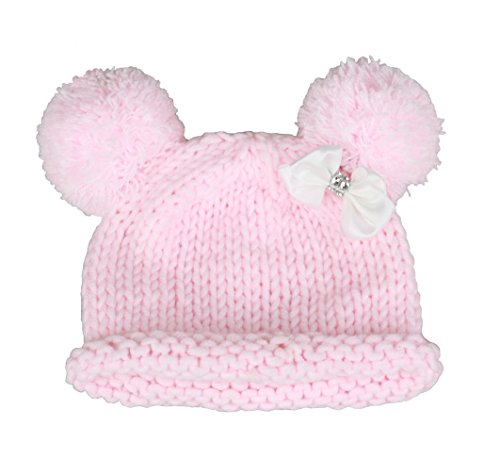 zefen Bestknit Baby Girls Pompom Hat Props Crochet Knitted Pom Pom Hat Bow beanie Small Pink