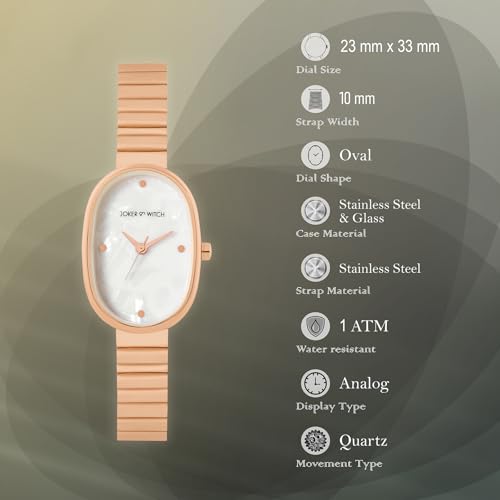 Image of Joker & Witch Eterna White MOP Small Oval Dial Rose Gold Linked Chain Strap Women's Watch