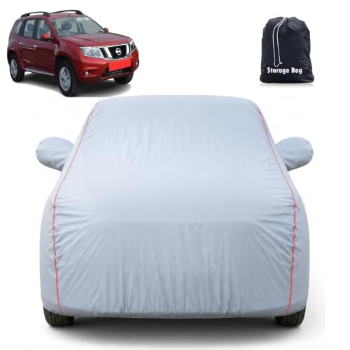 Image of Premium Car Cover for Terrano (2013-2020) | 100% Waterproof, UV & Dust Protection | Full Body Cover | Mirror & Antenna Pocket | Triple Stitched, Soft Inner Lining, Belt & Buckle (Dark Grey)