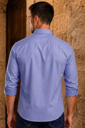 Image of Louis Philippe Men's Slim Fit Signature Oxford Easy Care, Natural Stretch Full Sleeve Solid Casual Shirt, Cotton