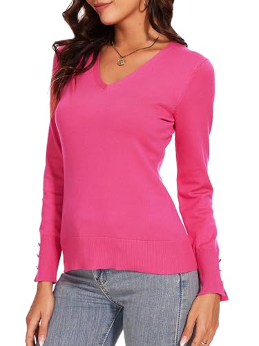Image of Spicy Sandia Women's V Neck Pullover Sweaters with Dressy Cuffs | Long Sleeve Business Casual Knit Tops